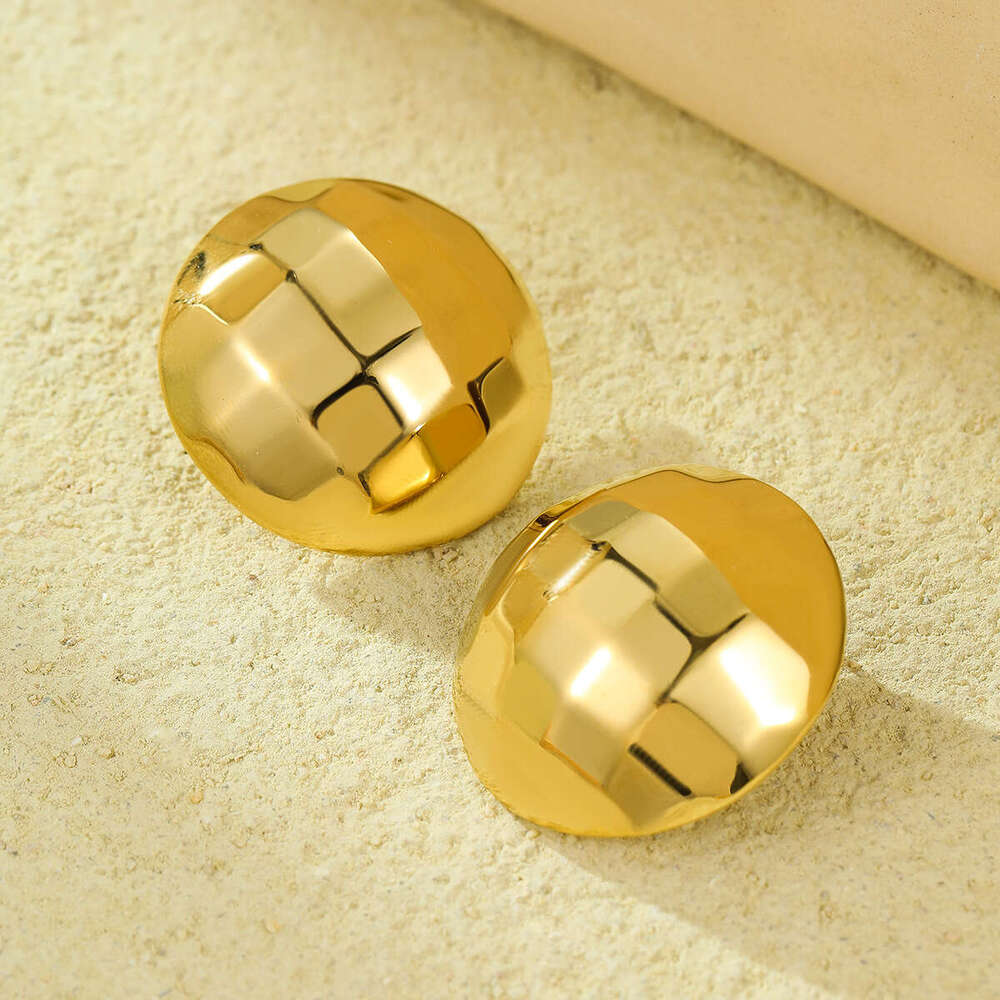 Style New Half Round Square Pattern High-end Stainless Steel Earrings for Women