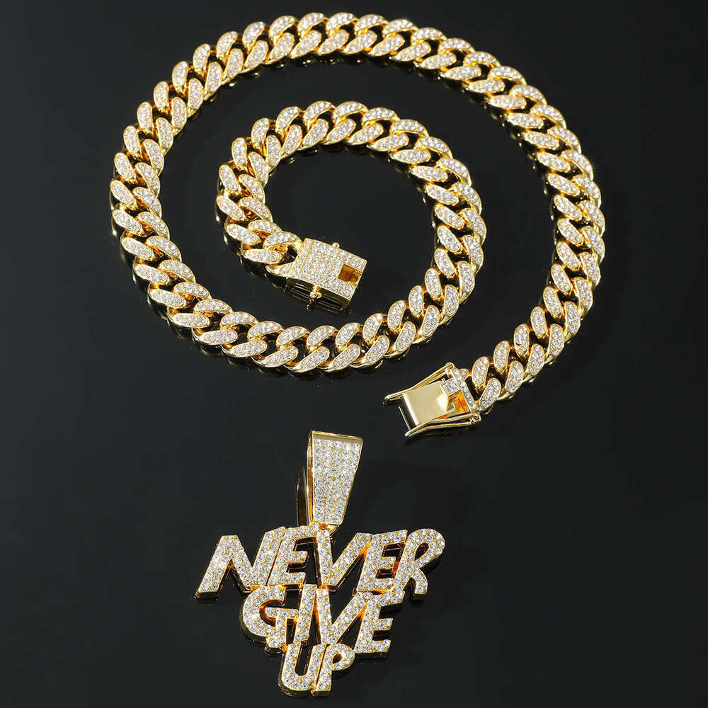 New Anime Casual Letter Design NEVERGIVEUP Rhinestone Hip-Hop Style Necklace