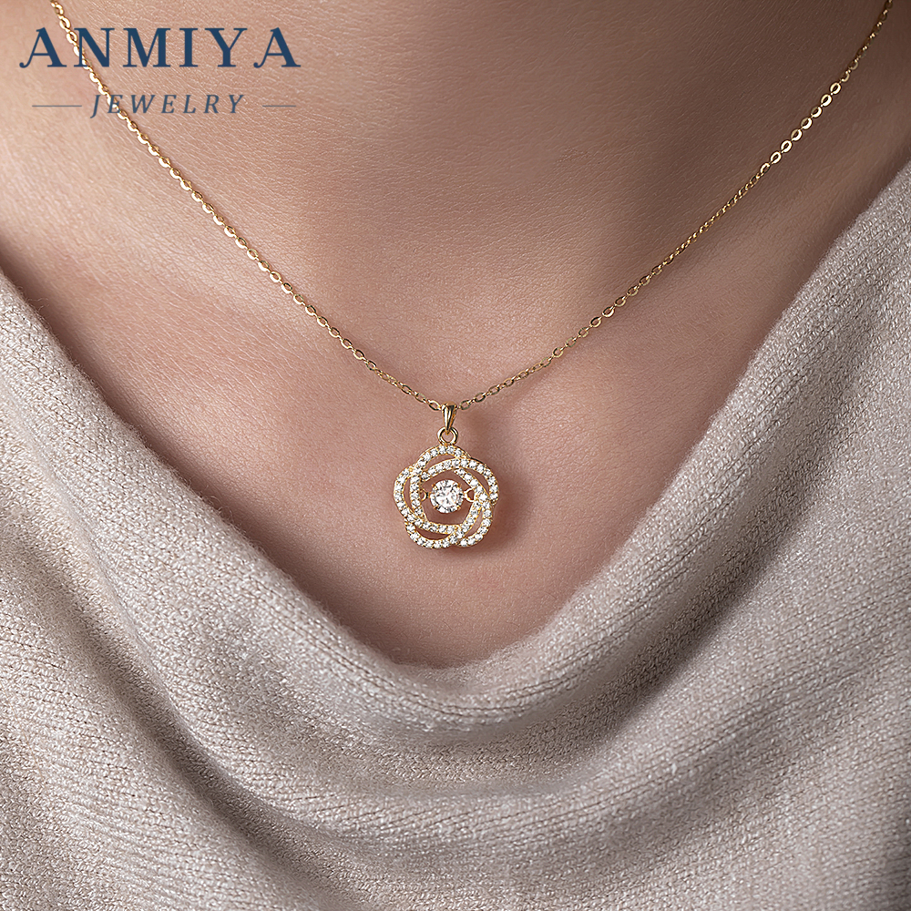 Floral Design 925 Silver Jewelry Necklace, Rose Silver Pendant Necklace for Spring and Garden Party