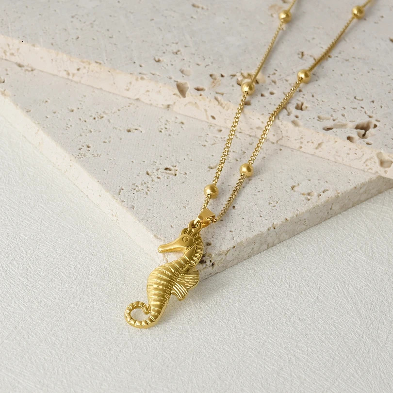 1Pc Temperament Fashion Summer Beach Blue Marine Life Sea Horse Shell Turtle Mini Fish Bead Necklace Classic Clavicle Chain 250716