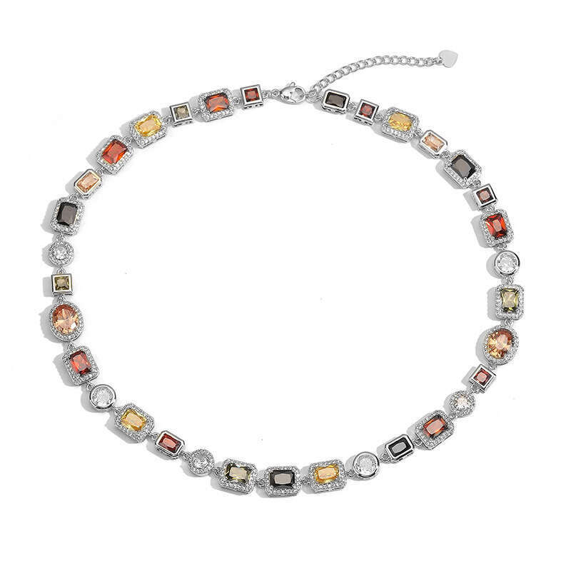 INS Luxury jewelry designer necklace bracelet retro geometric inlaid with colored diamonds choker high-end palace style Gold Silver moissanite necklac