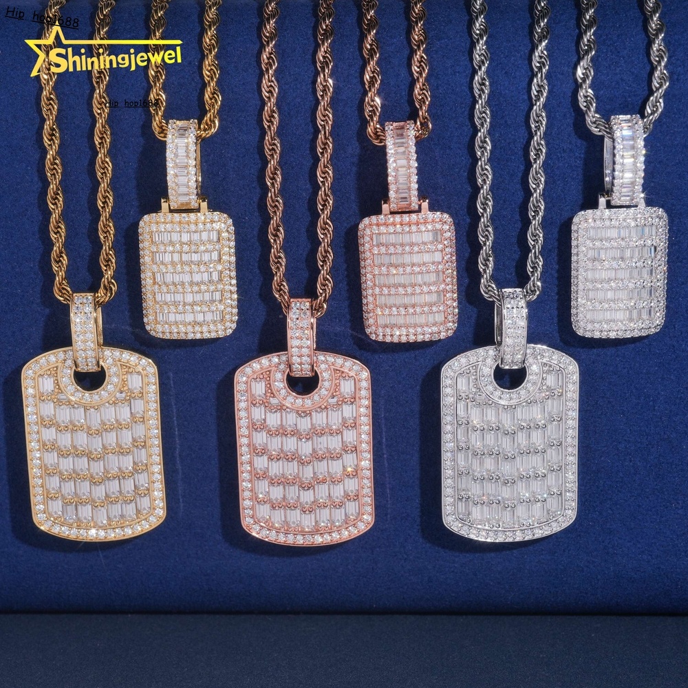 Fine Jewelry Factory Direct Hip Hop Baguette Diamond Tag 925 Sterling Silver Moissanite Pendant