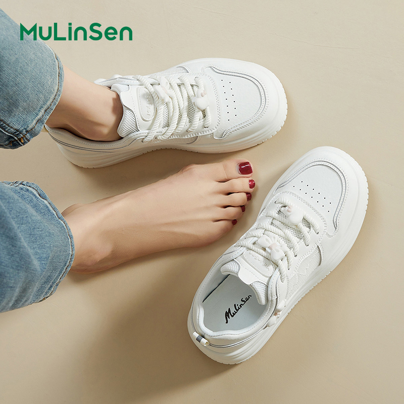 Mulinsen white shoes women's 2025 summer new style popular all-match sports thick-soled shoes women's casual 0308A