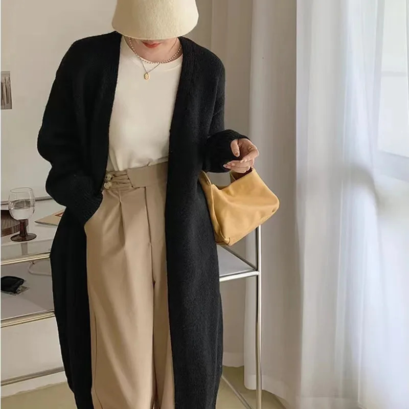 HELIAR Knitted Long Cardigan Sweater Coat Thicken Warm Loose VNeck Casual Office Jacket For Women Fall Winter 250730