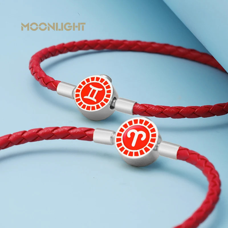 MOONLIGHT 12 Bracelets Charm Leather Bracelet Scorpio Virgo Sagittarius Pisces Women Couple Birthday Jewelry Gifts 250730