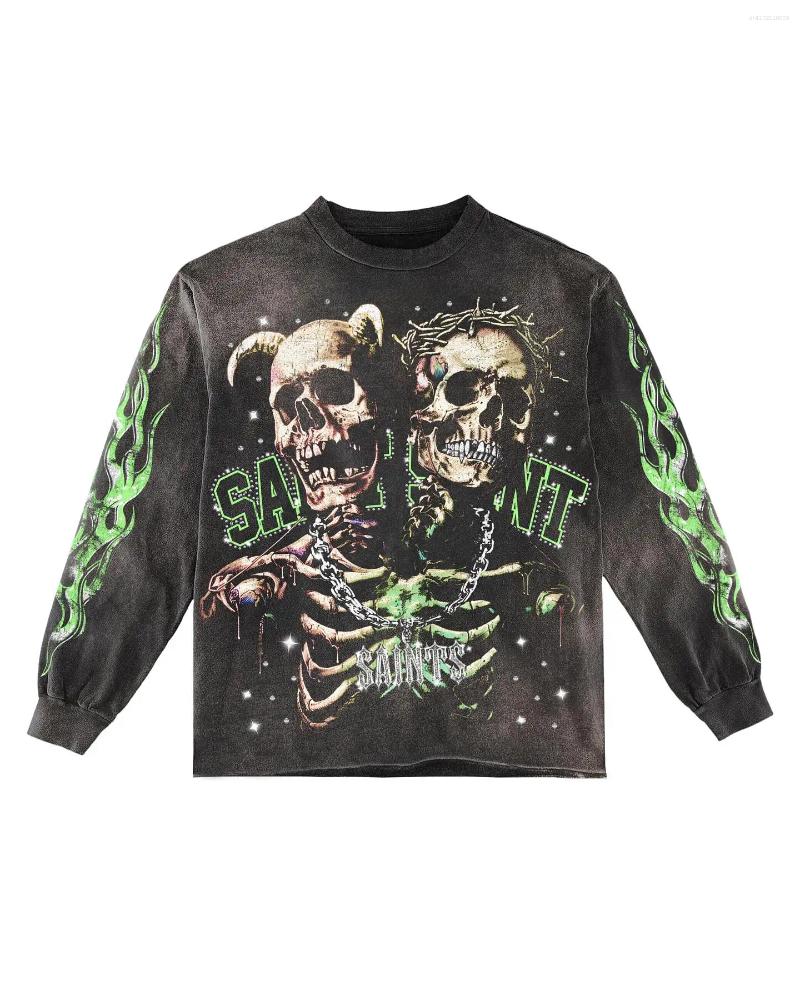 Men's Hoodies Skull Green Flame Graphic T Shirts Streetwear Men Oversized Shirt Vintage Haruku Crew Neck Designer Hoodie Jacket Tracksuit Men Pol
