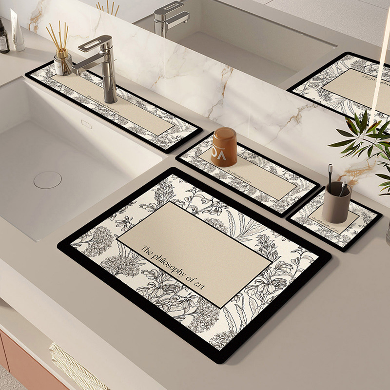 Luxury Kitchen Countertop Draining Mat for Dishes and Plates Dining Table Drying Mat Bar Counter Absorbent Coaster No-Wash Heat Insulation Non-Slip Ma