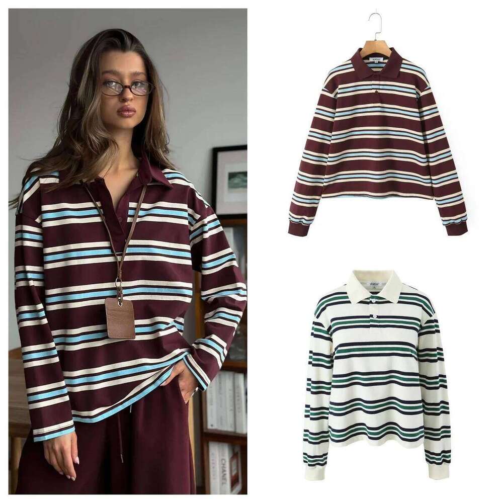 Designer Clothing 2025 Designer Clothing 2025 Women's Shirt, Long Sleeve T-Shirt, Striped Polo Tees, Preppy Style, Trends 2025