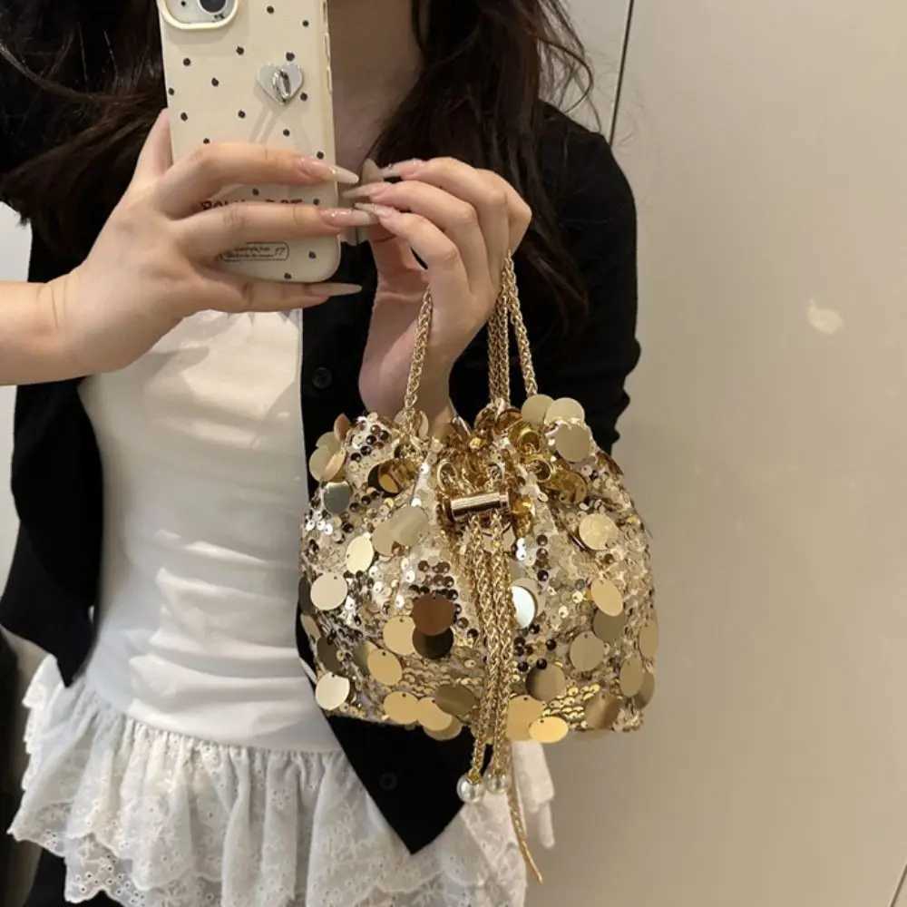 Mini Shiny Evening Banquet Bag Glitter Handbag Sequin Shoulder Bag Metal Chain Blingbling Tassel Crossbody Bag Party Y250729