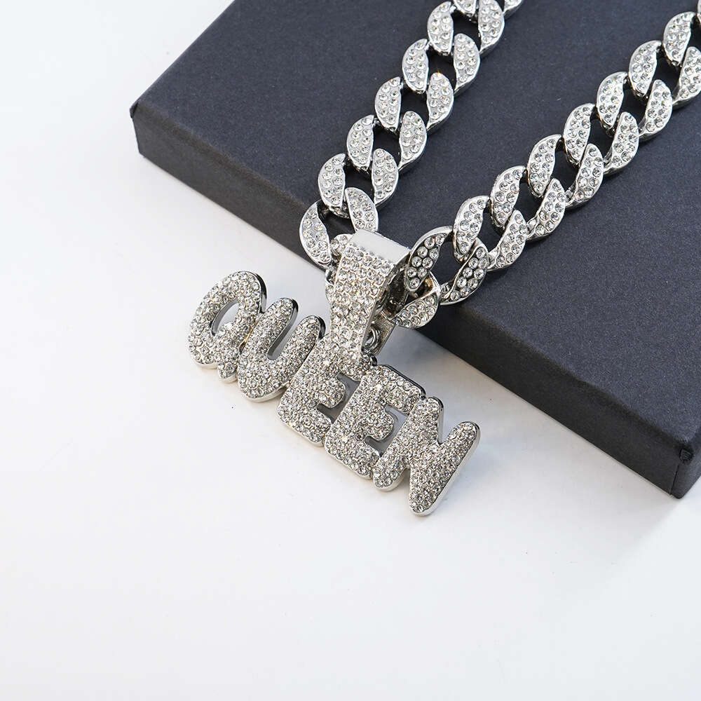 New Full Dia Letter Queen Pendant Hip Hop Personality Alloy Cuban Chain Creative Versatile Necklace