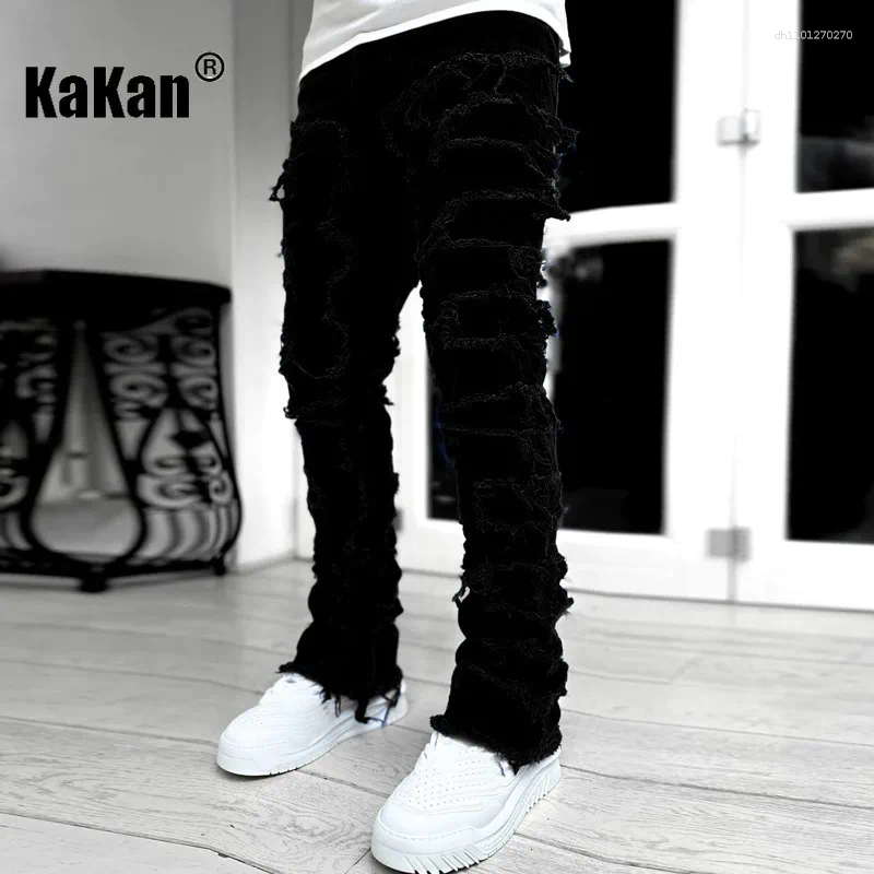 Lanjia- Men's Jeans Kakan - Elastic Patch Y2k Clothes Street Fashion Straight Leg Pants Long Man Brand C41e5