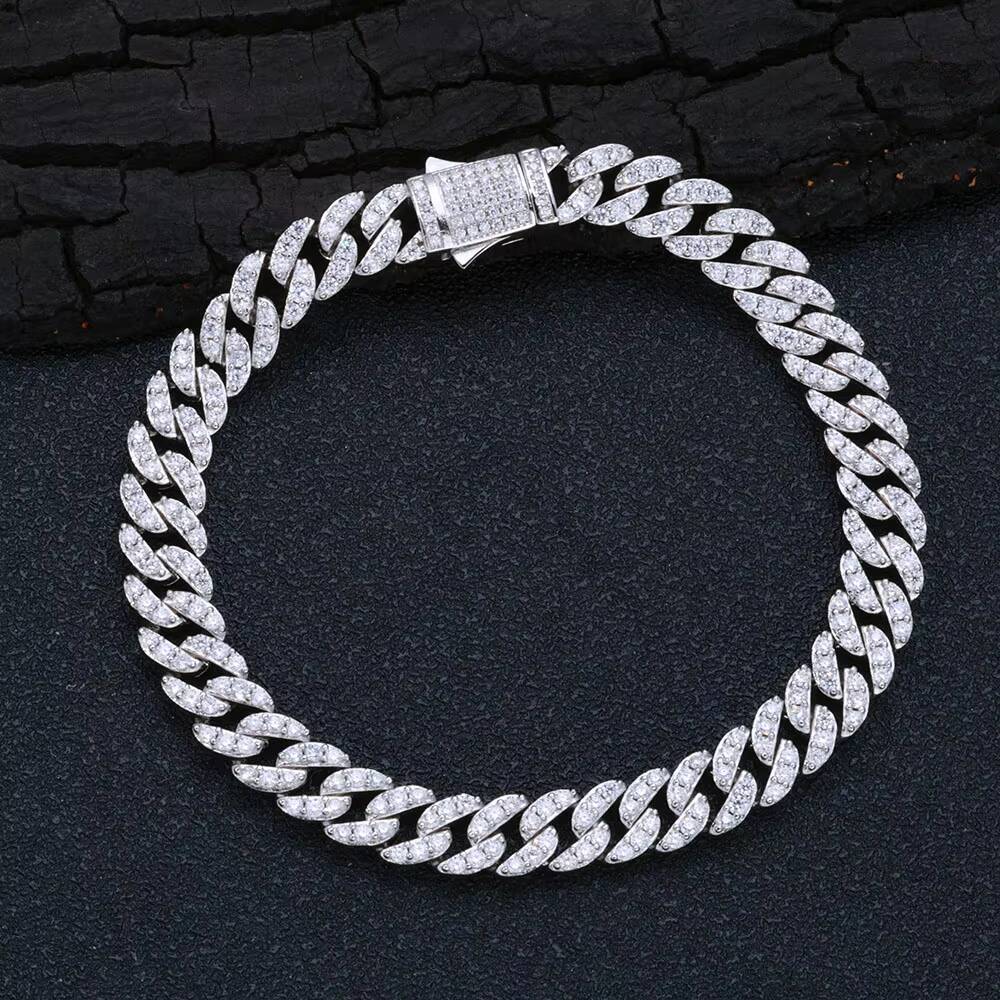 NUOYA 9mm Hip Hop Jewelry 925 Silver Cuban Link Chain Bracelet Can Pass Diamond Test Moissanite Bracelet Fine Jewelry for Women