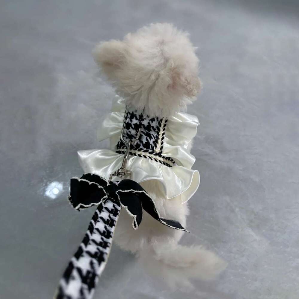 Pet Dresses Leash Vest Clothes Harness Pet Cat Small Dog Houndstooth Teddy Bichon