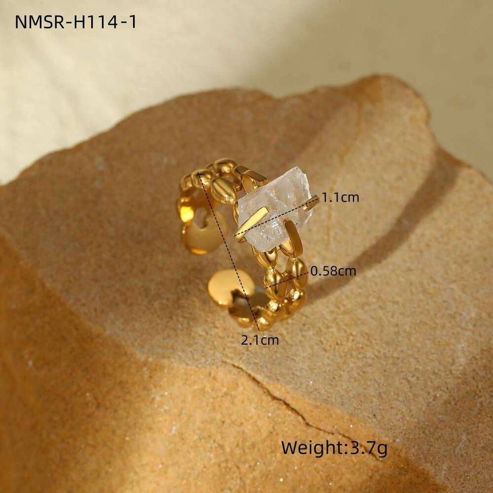 Hot Selling Adjustable Open Titanium Ring for Women with Natural Stone Circle Fence Stainless Steel Jewelry