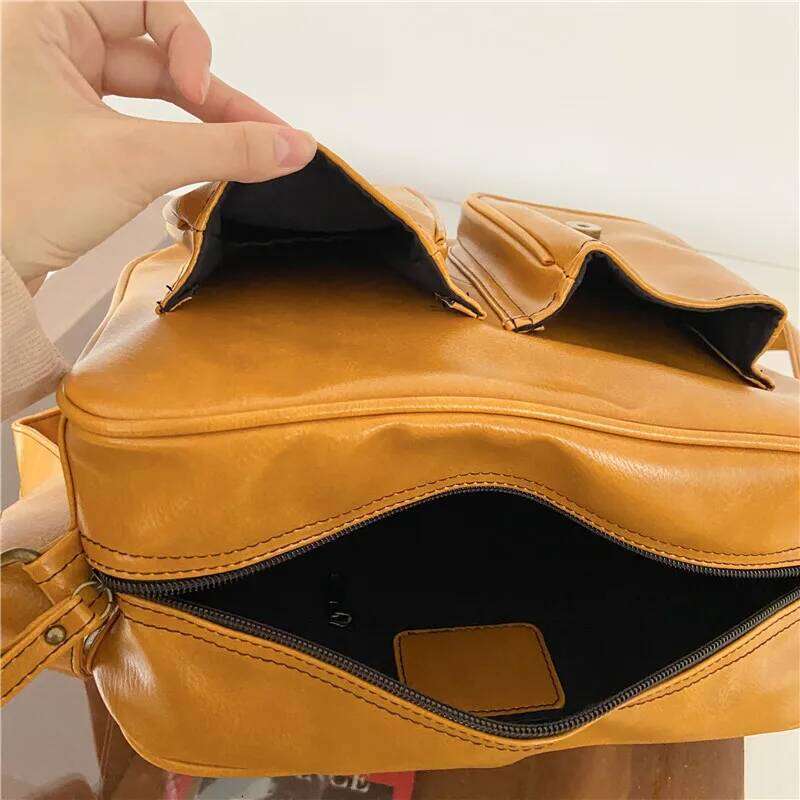 OLOEY Vintage women Messenger Large capacity oil wax leather female shoulder ladies crossbody bag Casual big handbag yellow