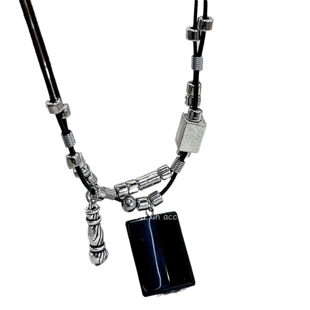 FX New Black Square Tag Necklace Trendy Cool Niche High-end Double-layer Clavicle Chain Personality Hot Girl Temperament Choker 451