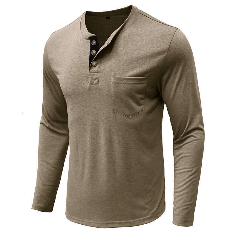 European And American Men's Long Sleeve Crew Neck T-Shirt Amazon Men's Base Shirt Foreign Trade Men's T-Shirt Henry Collar Top