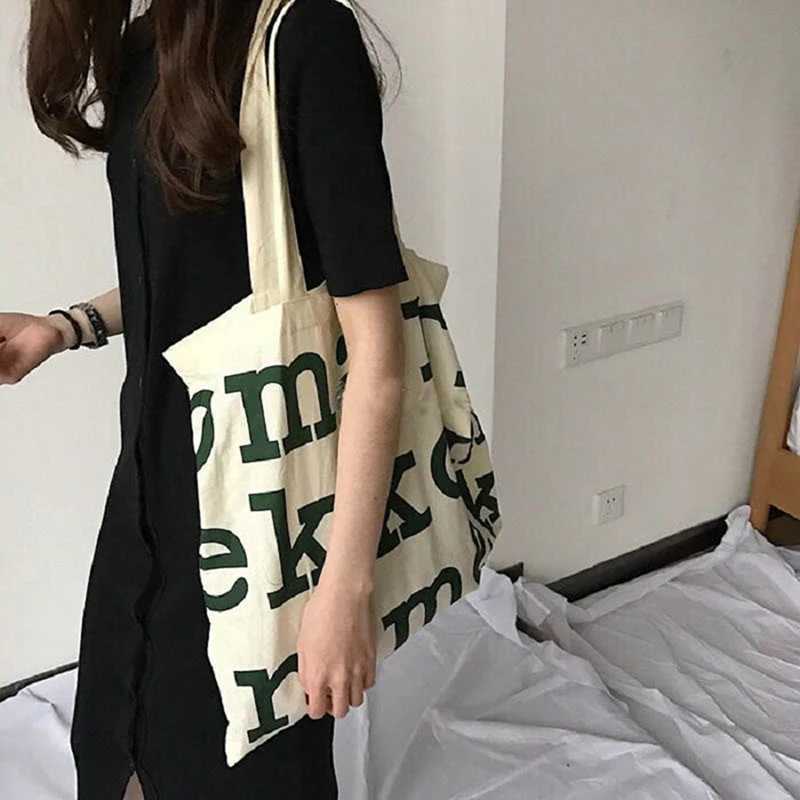 Womens Cheap Large Capacity Shoulder Bag - Canvas Harajuku Style with Letter Print and Zipper Closure G250729