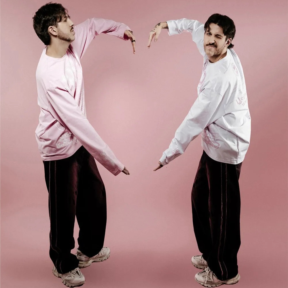 Oversized Mens Clothing Streetwear Print Autumn Hip Hop Korean Long Sleeve Y2k Top Cotton Graphic Unisex Pink Tshirt Goth 250730