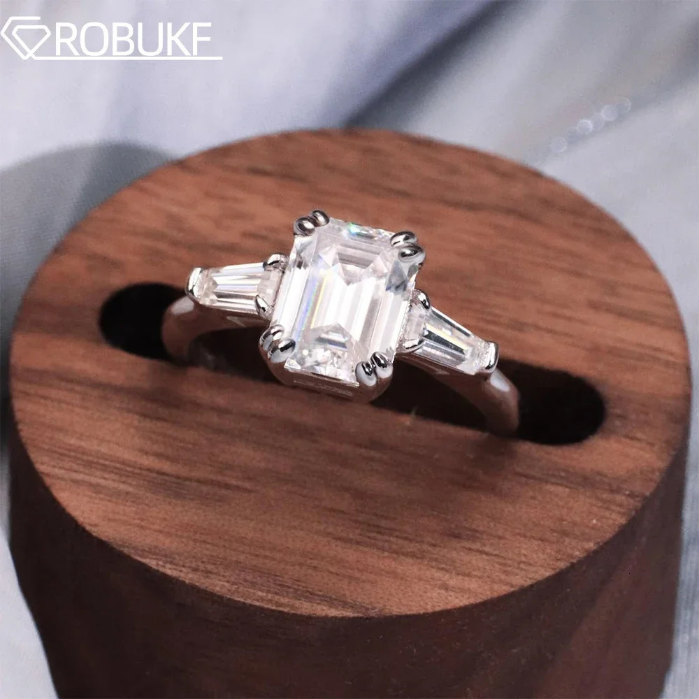 1-4CT Full Ring for Women 3 Stones Emerald/Trapezoid Cut Diamond S925 Sterling Silver Wedding Band with Certificate 250722