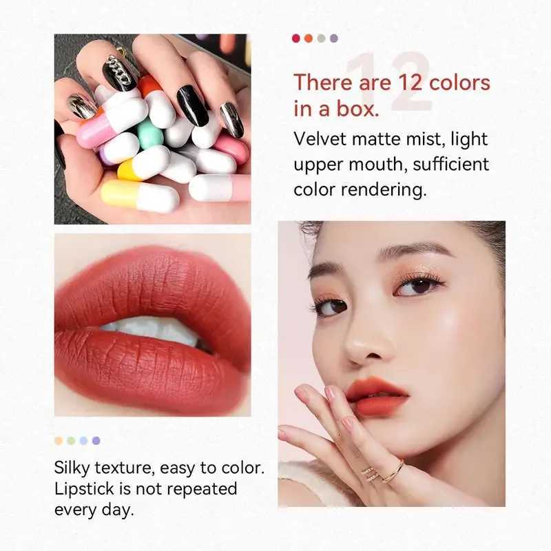 12 Lipsticks Long-lasting Lip Plumping Capsule Lipstick Matte Lip Gloss Mini Velvet Lipstick Set Cosmetics Valentines Day Gift G250729