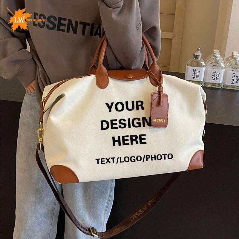 Customized Women's Handbag Canvas Dance Gym Exercise Yoga Travel Lage Bag Printed Name
