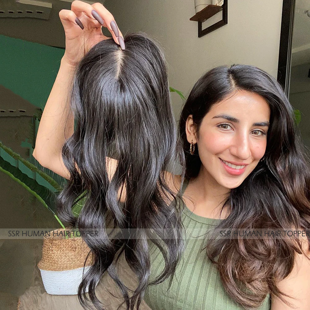 Wavy Silk Skin Base European Virgin Human Hair Topper for Women Natural Wavy Hair Topper Available in 3 Sizes Silk Base 15x16cm