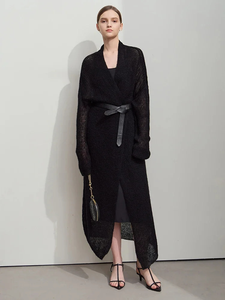 AMII Minimalist Long Sweater Cardigan For Women Spring Casual Office Lady Knitted Coats Loose Female 12551045 250730