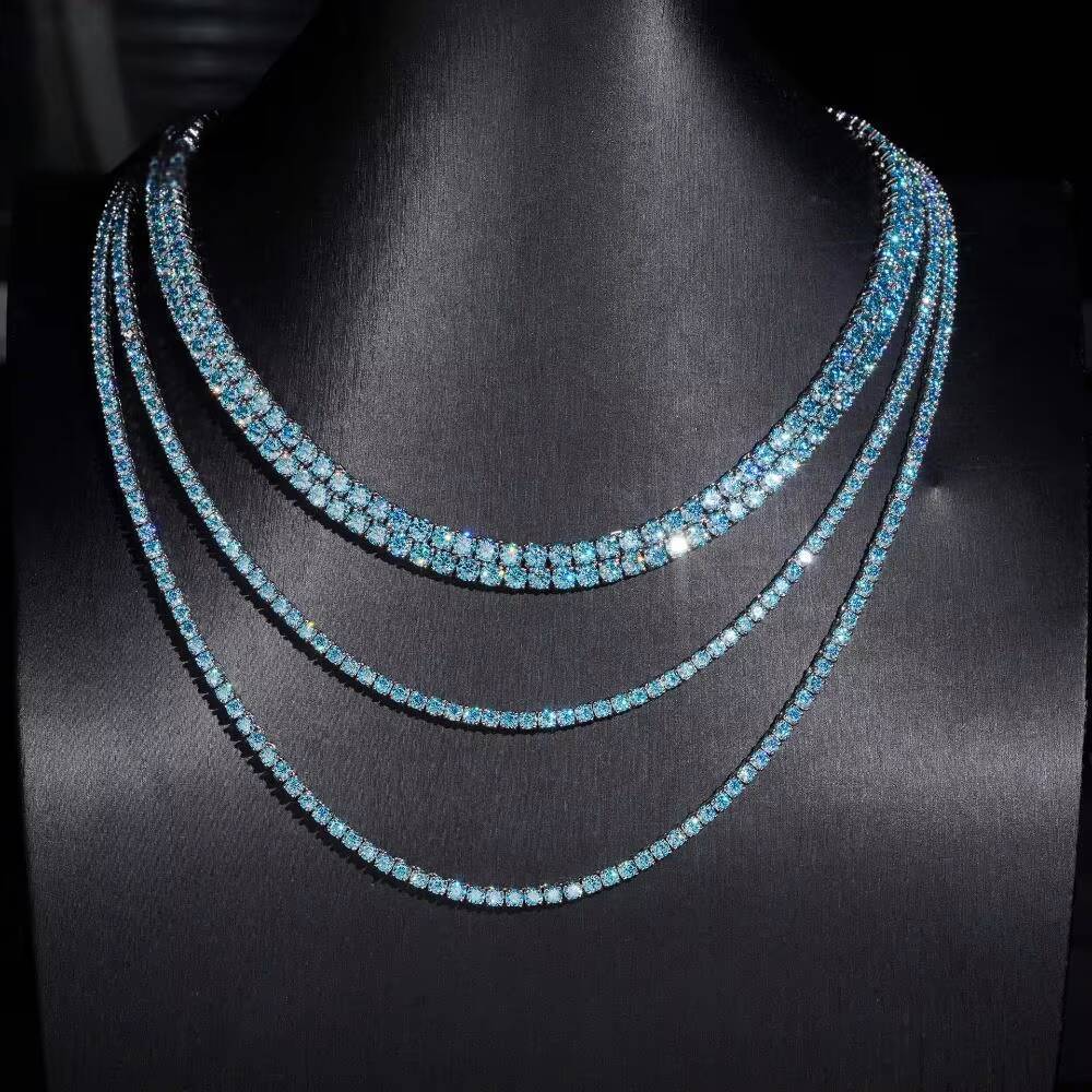 Aquamarine Color Moissanite Tennis Chain 925 Sterling Silver Gold Plated Pass Diamond Test Moissanite Bracelet