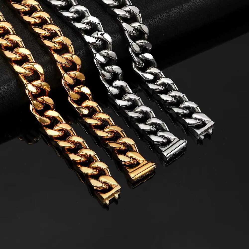 NUOYA Hip Hop High Polish Stainless Steel Chain 18K Gold Plated Cuban Link Chain Necklace Men Jewelry Cuban Link