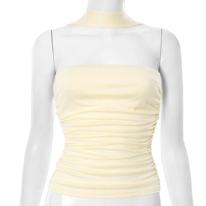 Y25tp146 Women's Fashion Summer New Solid Color Halter Neck Ribbon Strapless Sexy Tank Top B5