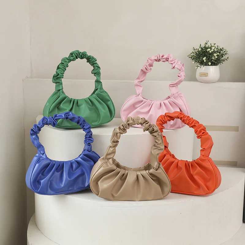 Cartoon Solid Color Pleated Cloud Bag Minimalist Womens Underarm Bag KAWaii FAshion Versatile Handbag Gifts Y250729