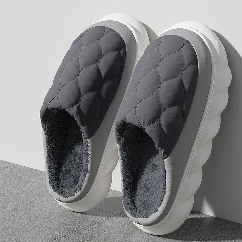 Big Size 48 49 Fashion Men Slippers Waterproof Women Warm Plush Winter Flats Home Non Slip Slides Soft Thick Sole Furry Shoe 250725