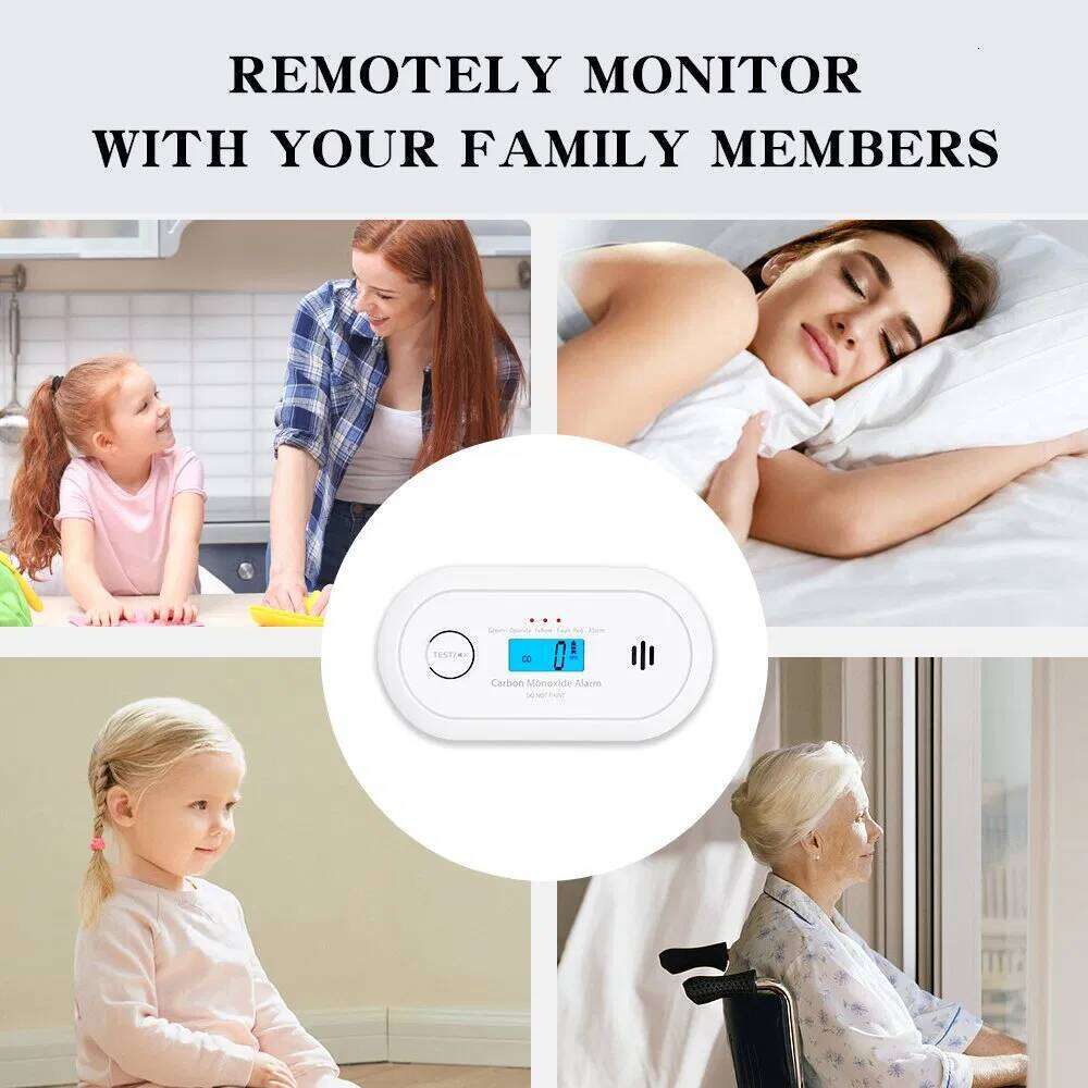 Wireless Interlinked Carbon Monoxide Alarm Sensor Co Alarm Digital LCD Display, Carbon Monoxide Detector Replaceable Cr123A Battery, En VC21F