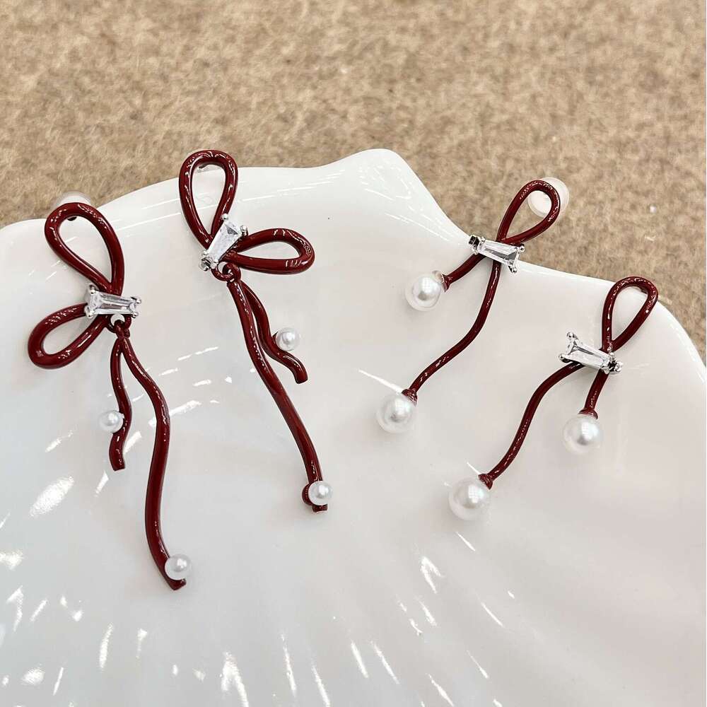 Elegant Ancora Red Bowknot for Women 2024 New High-end Earrings Niche Design Ear Accessories 4c0