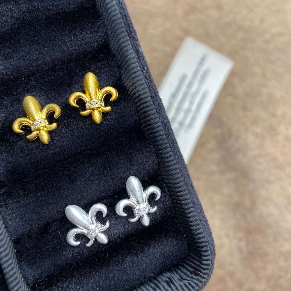 Ouyang Nana Style Iris Flower for Women 2024 New Exquisite Small Electroplated Gold Brushed Earrings e9d