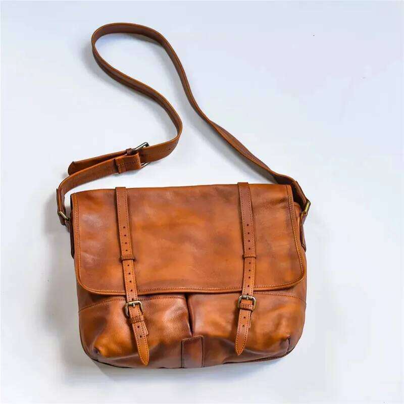 Organizers designers handmade vintage genuine leather men's large-capacity messenger real cowhide work crossbody bag