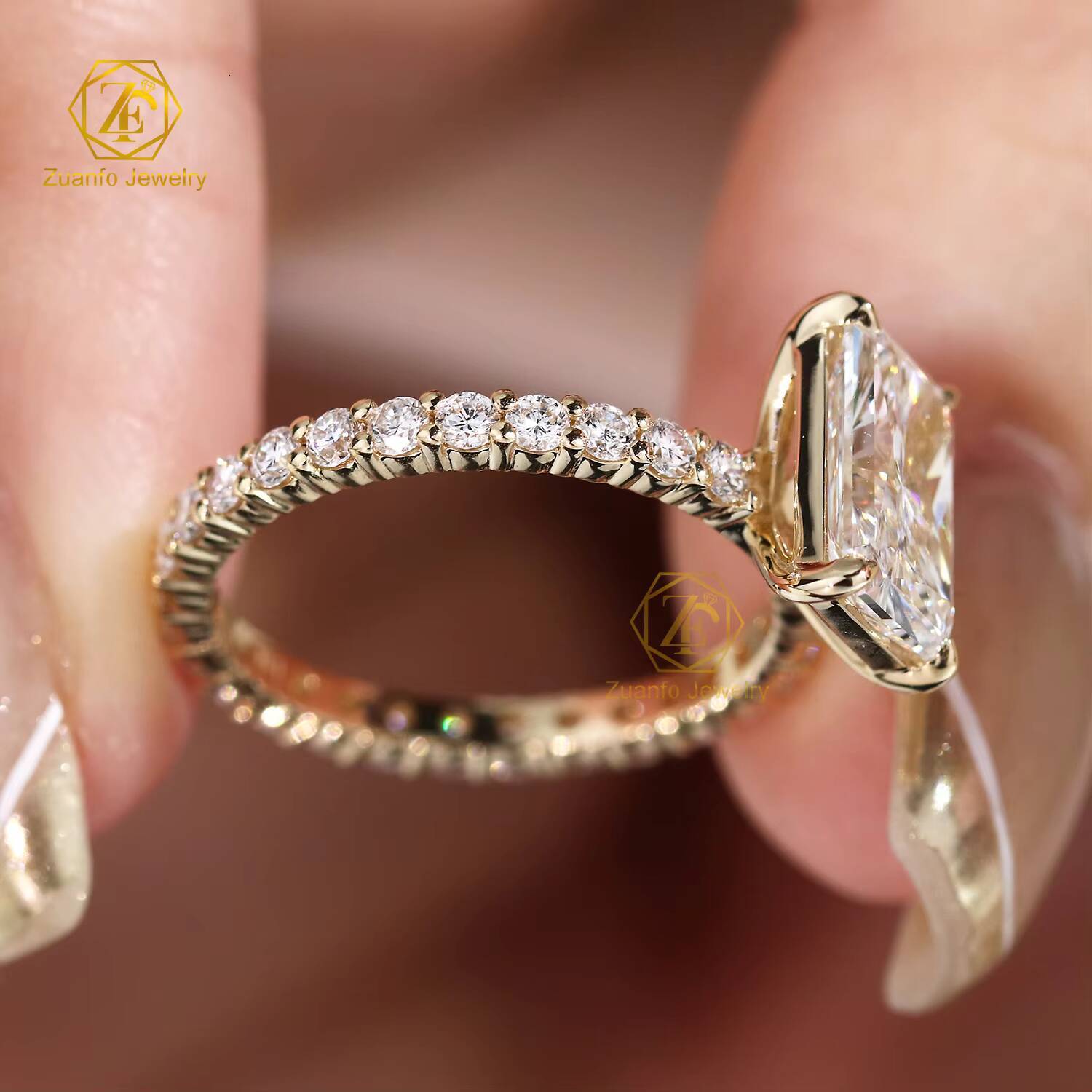 Fine Jewelry 14K Real Solid Gold Radiant Cut Solitaire D VS1 IGI Certified Lab Grown Diamond Women Engagement Rin