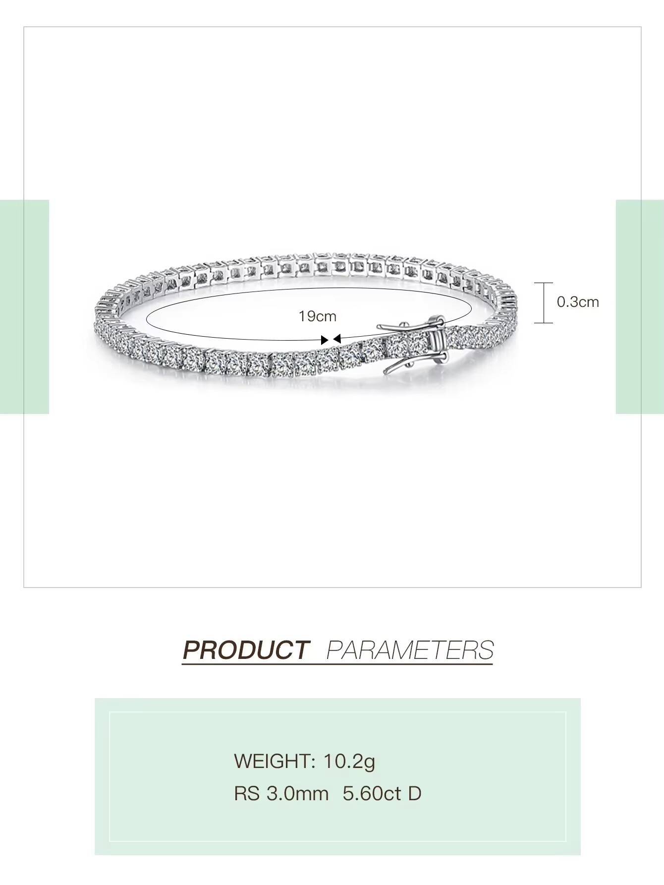 Fine Jewelry moissanite chain 925 Sterling Silver 3m D Color VVS Moissanite Tennis Bracelet for Women Men