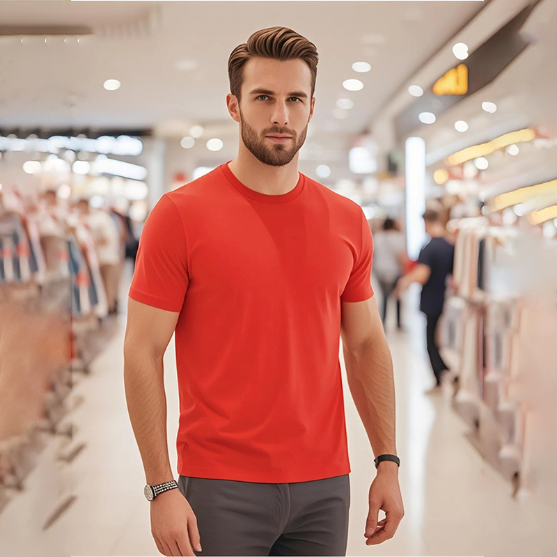 Mens Casual Black Red Solid Color T Shirts Comfort Fit Short Sleeve(Suitable for young men and women)