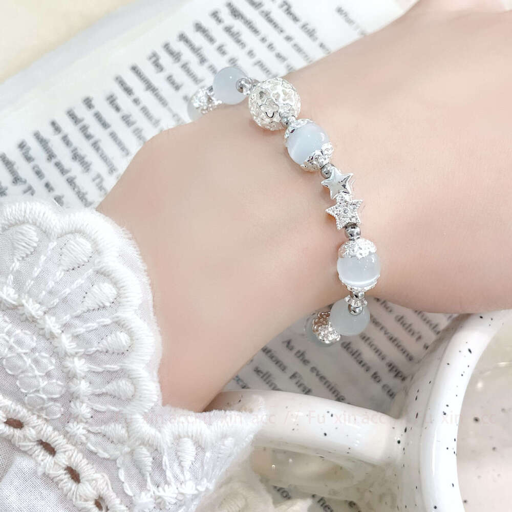 Zircon Star Hollow Bead White Cat's Eye Stone Light Niche Exquisite High-end Fashion Versatile Bracelet e6d