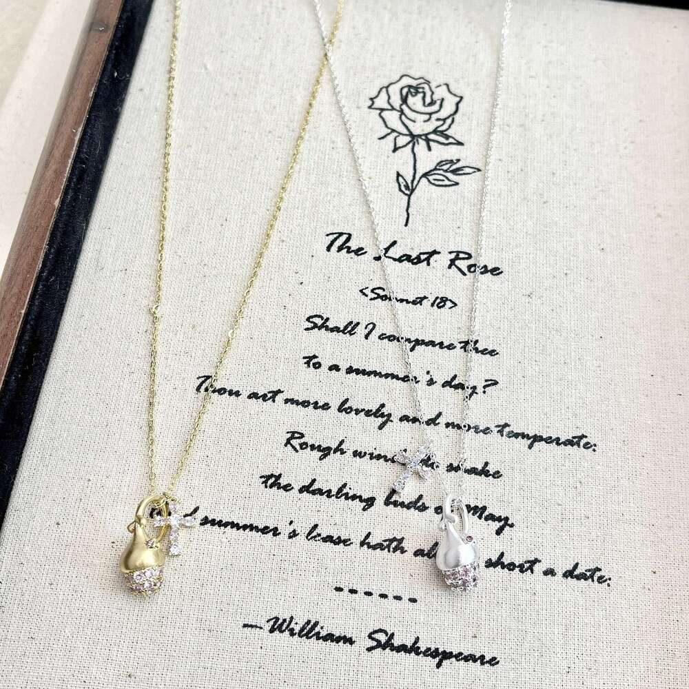 Vintage Brushed Cross Pink Dia Pinecone Pendant Necklace for Women, Light Sweater Chain, Elegant Collarbone Chain d7c