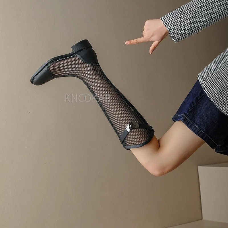 2025 Summer Mesh High Boots Womens Breathable Mesh Net Knight Boots Thick Bottom Hollow But Knee Long Cool Boots 250729