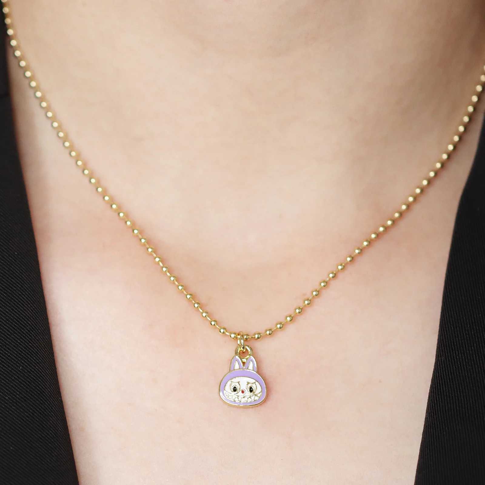 New Trend Cartoon Necklace Earrings Set Round Bead Chain Anime Brass Drip Oil Cute Ear Hanging Earrings Jewelry Set for Women Y250730