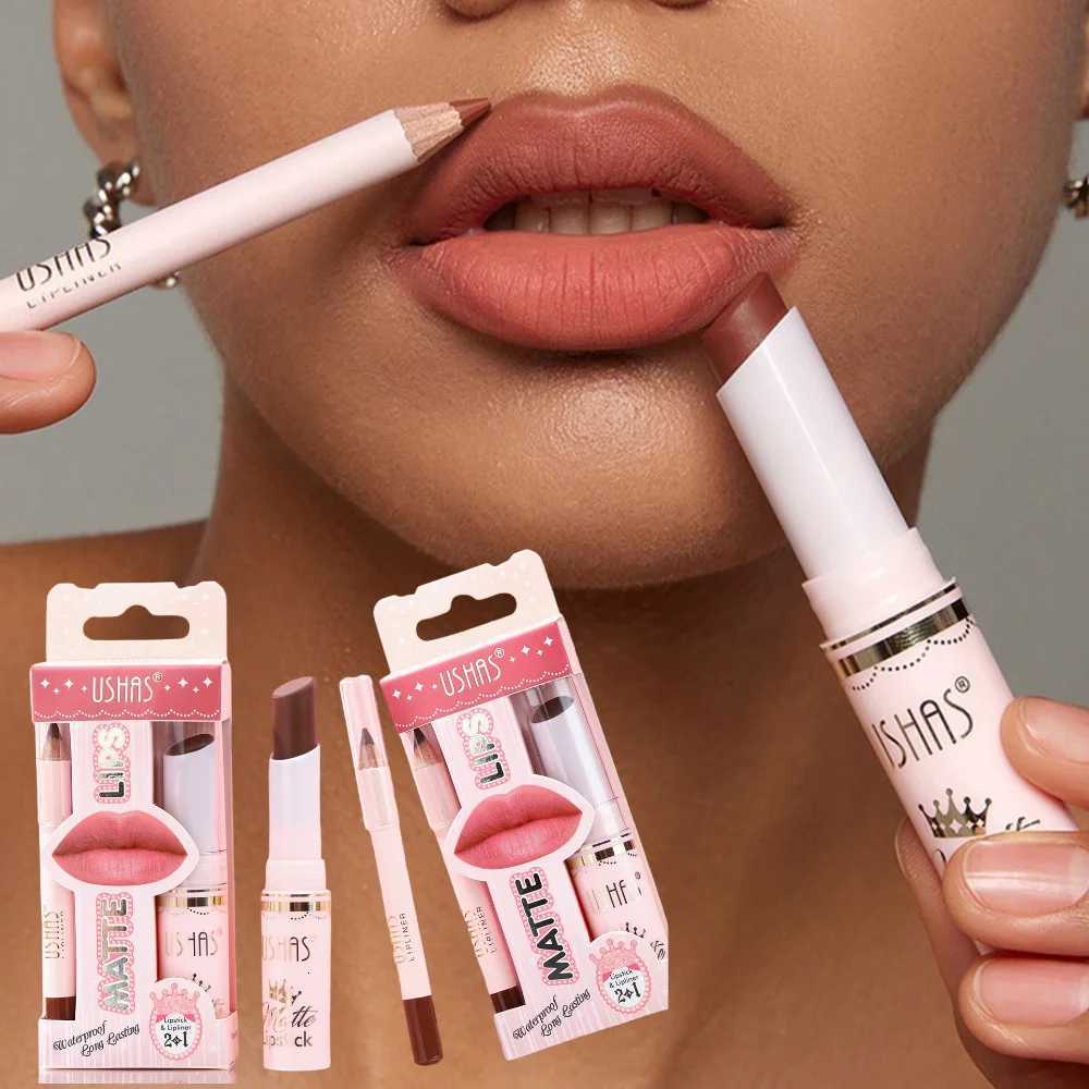USHAS 6-color Matte Lipstick + Lip Liner Set Colorful Waterproof and Sweatproof Non-Stick Cup Colorful Set G250728