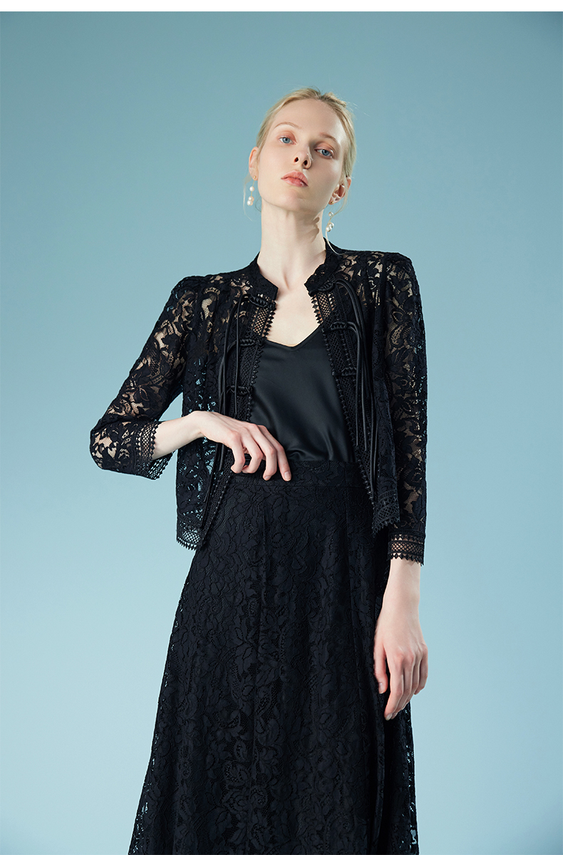 Black Lace Jackets for Women's Stand Collar 3/4 Sleeve Lightweight Gothic Sheer Jackets With Buttons 6112244