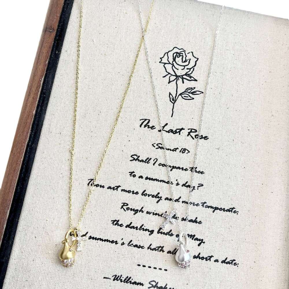 Vintage Brushed Cross Pink Dia Pinecone Pendant Necklace for Women, Light Sweater Chain, Elegant Collarbone Chain d7c