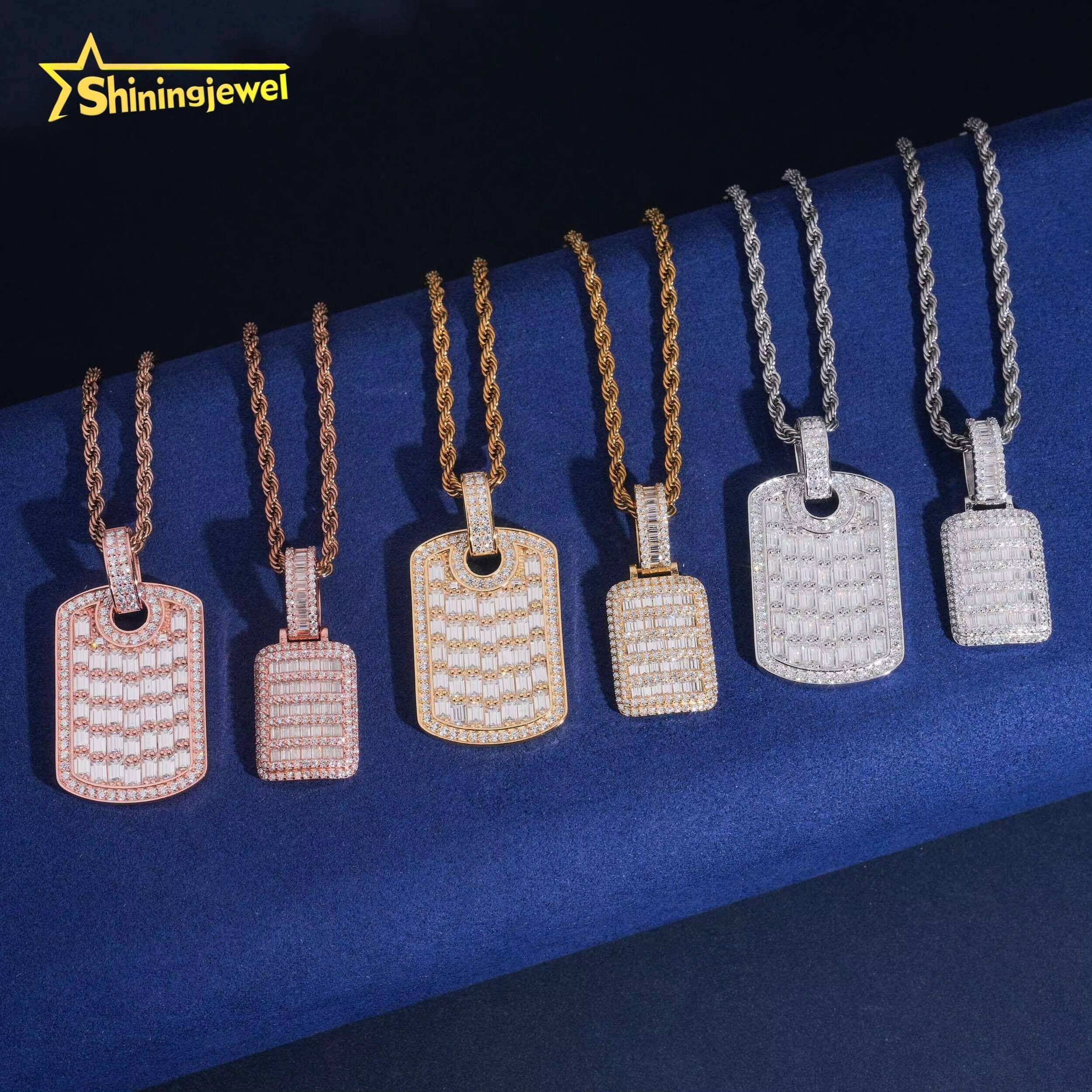 Fine Jewelry Factory Direct Hip Hop Baguette Diamond Tag 925 Sterling Silver Moissanite Pendant