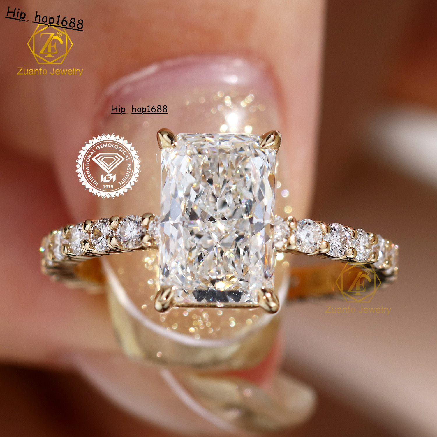 Fine Jewelry 14K Real Solid Gold Radiant Cut Solitaire D VS1 IGI Certified Lab Grown Diamond Women Engagement Rin