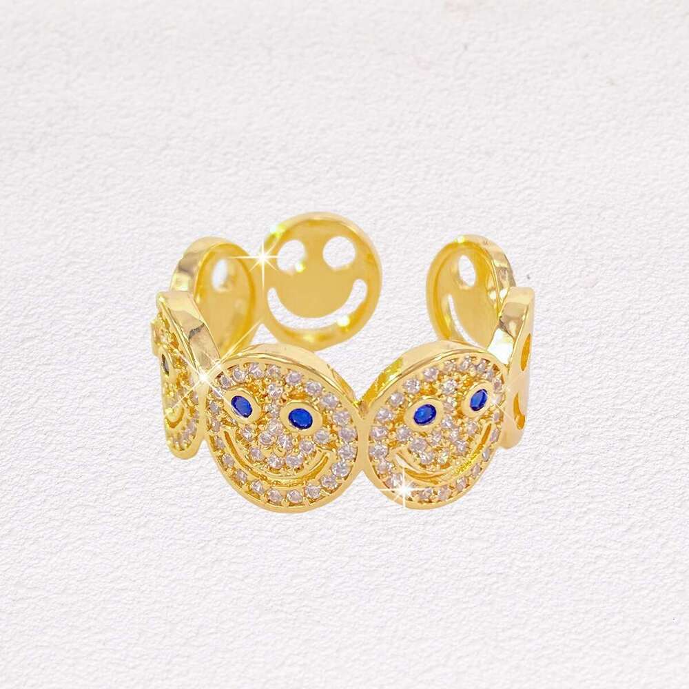 Ins Style Niche Minimalist High-End Creative Full Diamond Smile Face Open Ring